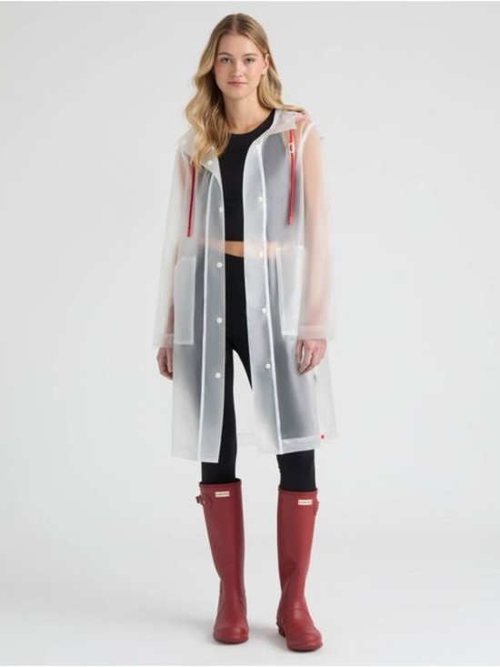 Hunter Jackets & Blazers - HUNTER BOOTS Alexa Waterproof Longline Transparent Clear Hooded Raincoat White